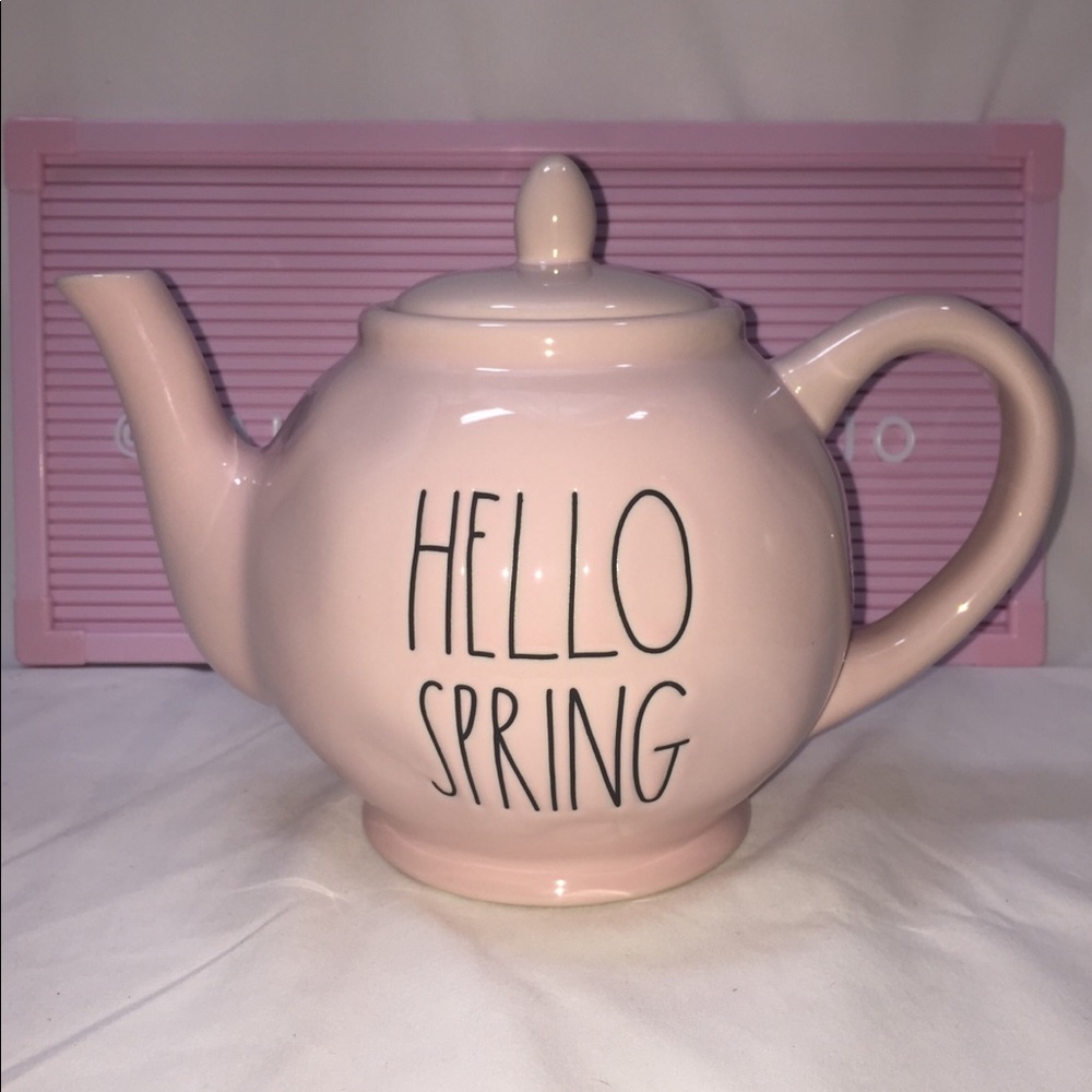 Rae Dunn HELLO SPRING Tea Pot Pink Ceramic
